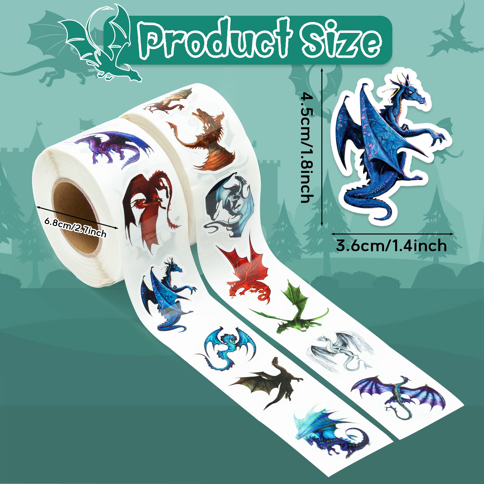 GROBRO7 1000Pcs Dragon Realistic Stickers Roll - Image 2