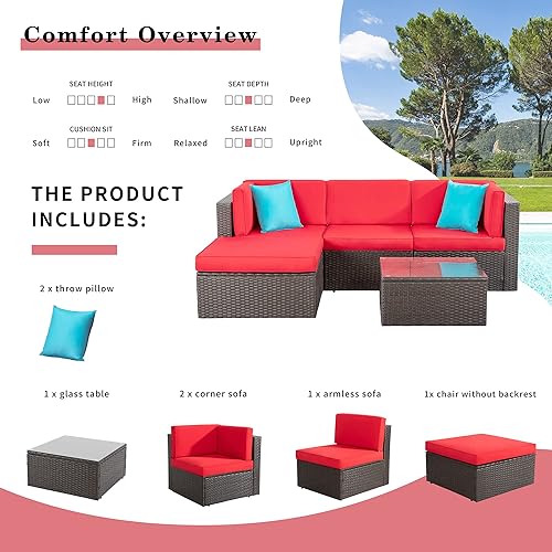 Miniatura 5 de Shintenchi Juego de muebles de patio de 5 piezas para exteriores para todo tipo de clima, juego de sofá seccional de ratán de polietileno, juego de