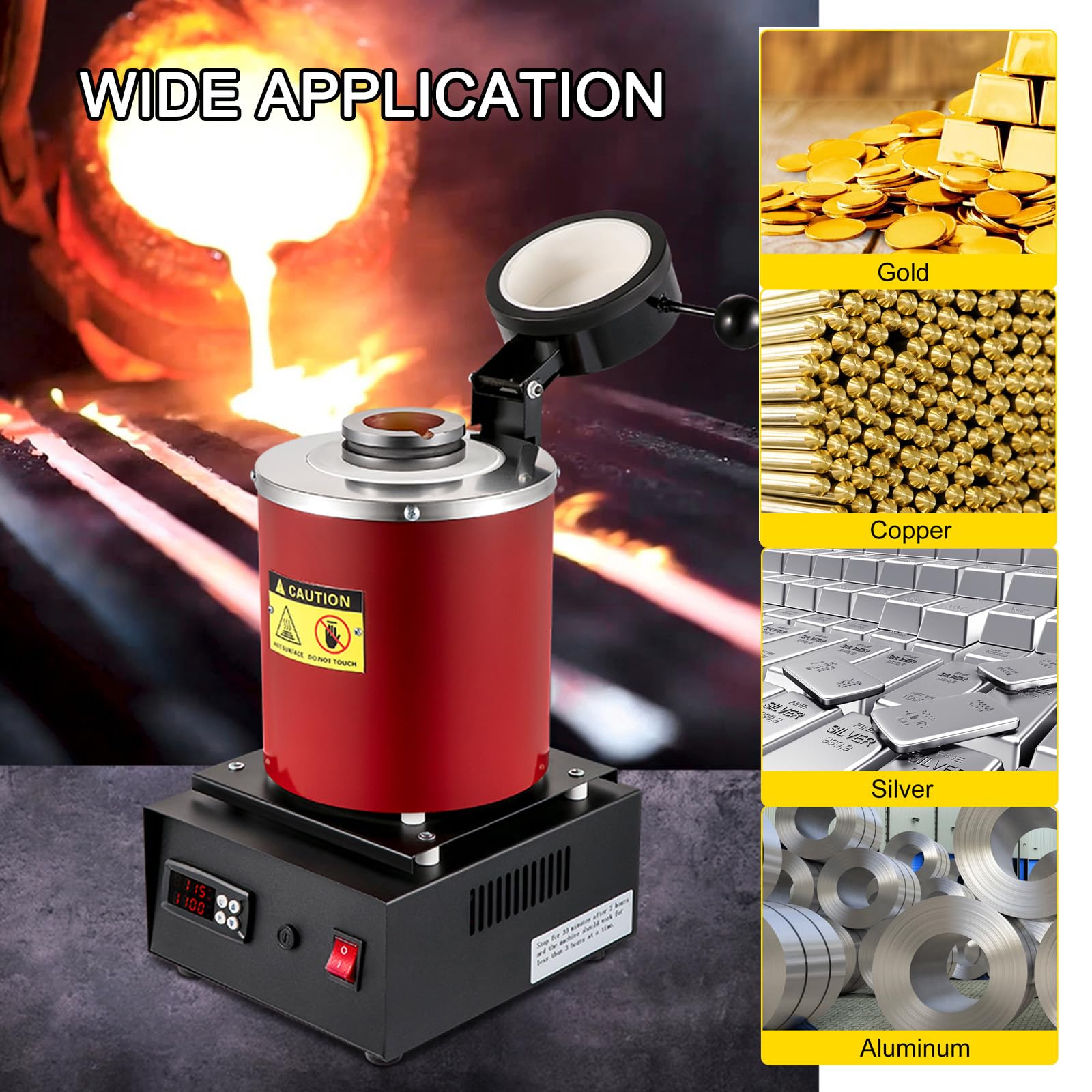 HMWOKPOT 2102°F Digital Casting Jewelry Making Tool Electric Gold Metal Melting Furnace with Mesh Guard Gold Silver Aluminum Graphite Refining Crucible Machine,Red,2kg