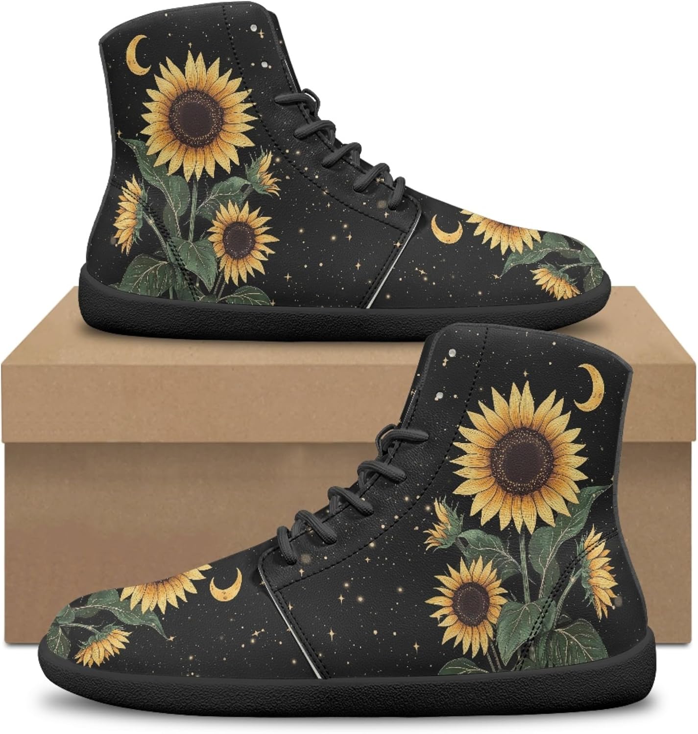 Novelty Print High Top Sneakers Shoes for Men Women Casual Lace up Barefoot Shoes