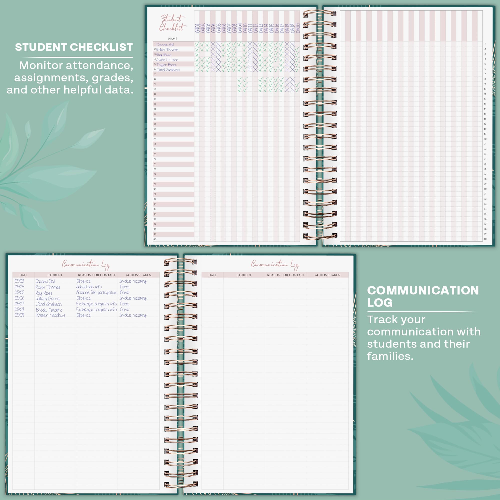 PLANBERRY Lehrerplaner, undatiertes Schuljahresplan-Buch für Lehrer mit Kalendern und Stundenplänen, Planer für Klassenzimmer-Organisation und Heimschule, 20,3 x 26,7 cm, Hardcover (Calypso Blaugrün)