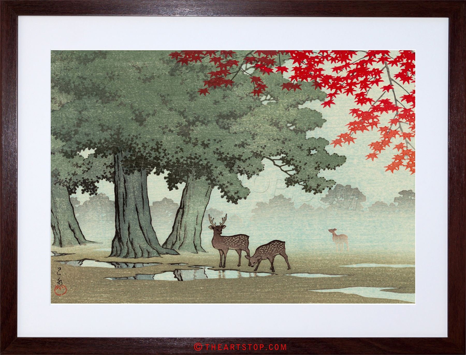 Wee Blue Coo Painting Nature Japan Tree Deer Japan Kawase Hasui Framed Wall Art Print