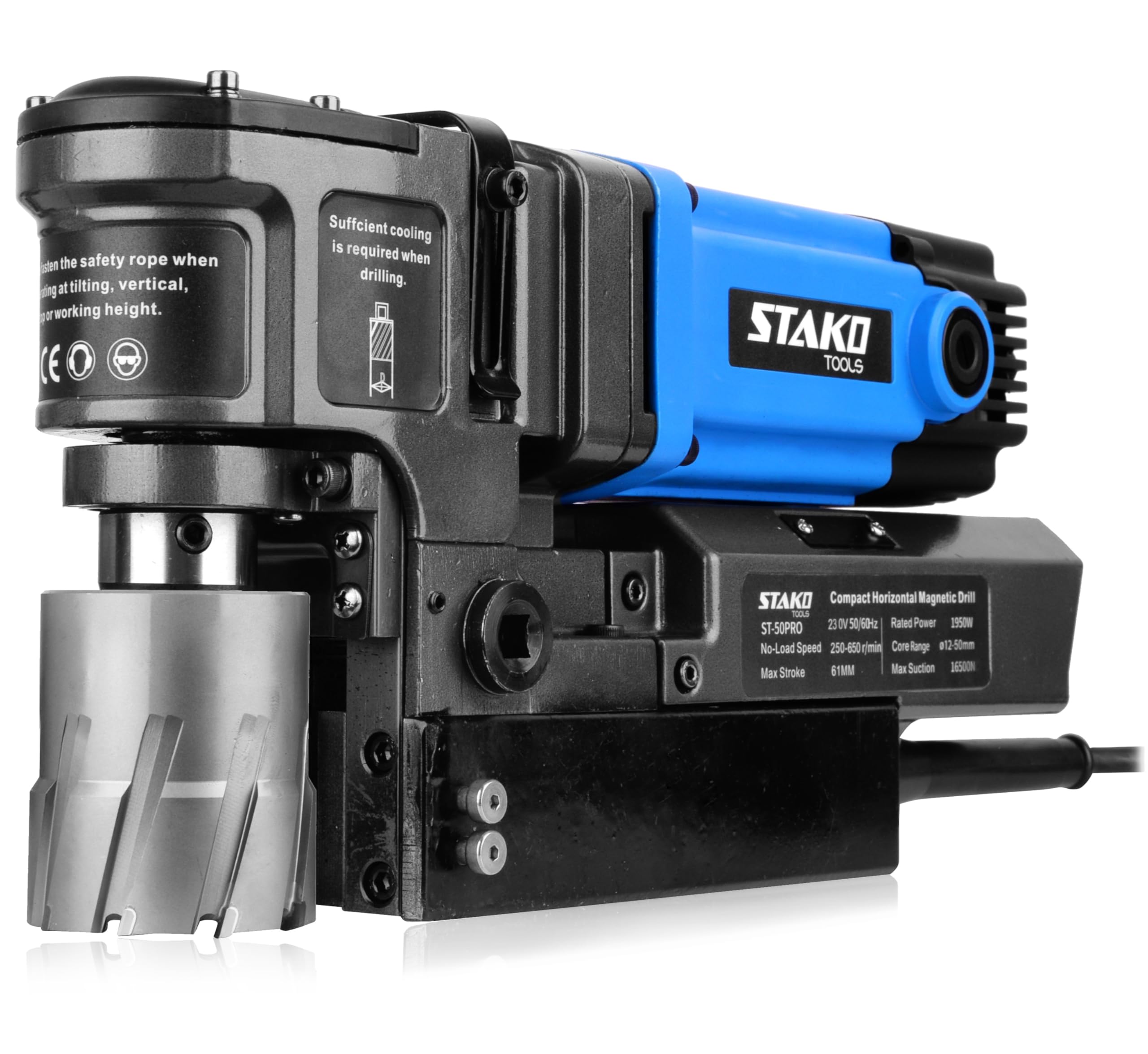 STAKO Perceuse magnétique à profil bas 1950W avec mallette ST-50PRO - Perceuse à noyau portable pour le travail des métaux - avec Weldon 19 mm - Léger 10 kg - Force magnétique 16500N - Perceuse à
