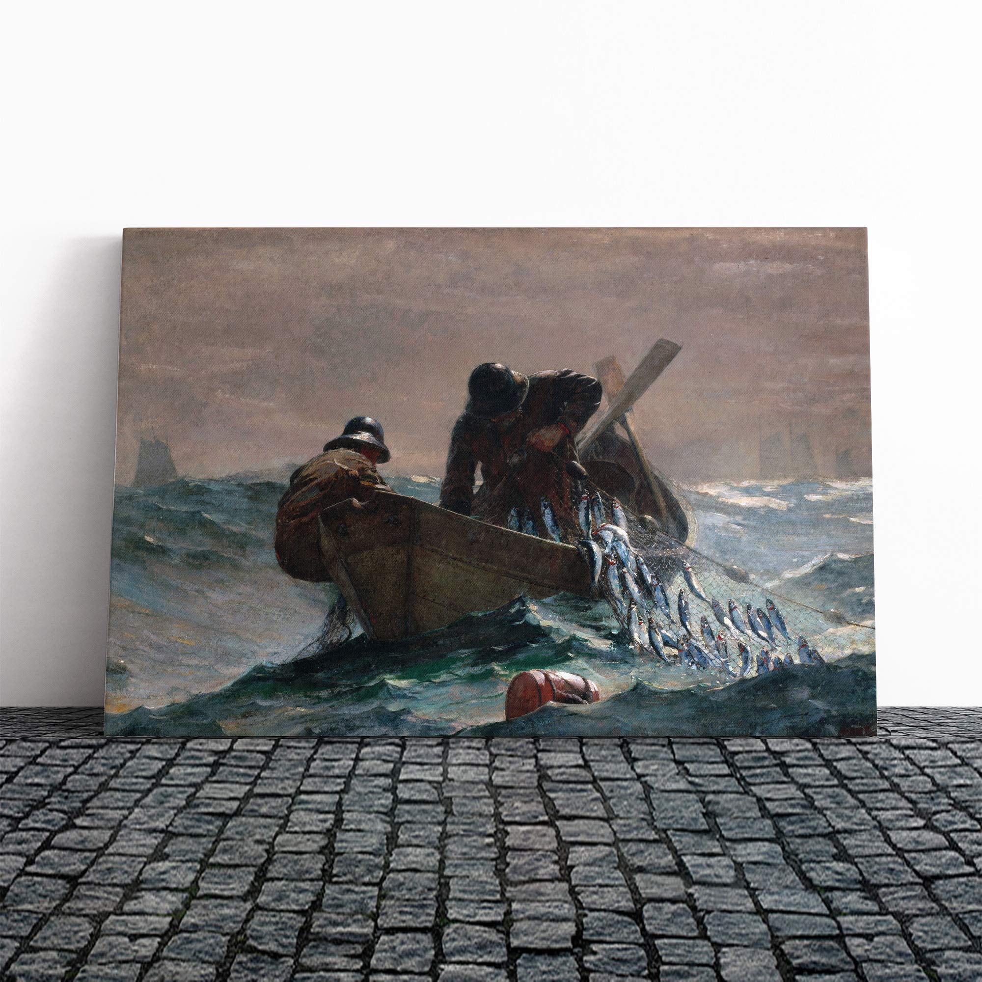 Winslow Homer Pulling in The Catch Canvas Print | Gallery Wrapped 30mm Frame Wall Art | 24x16 inches | Ready to Hang | Modern Picture | Living Room Bedroom Lounge Office