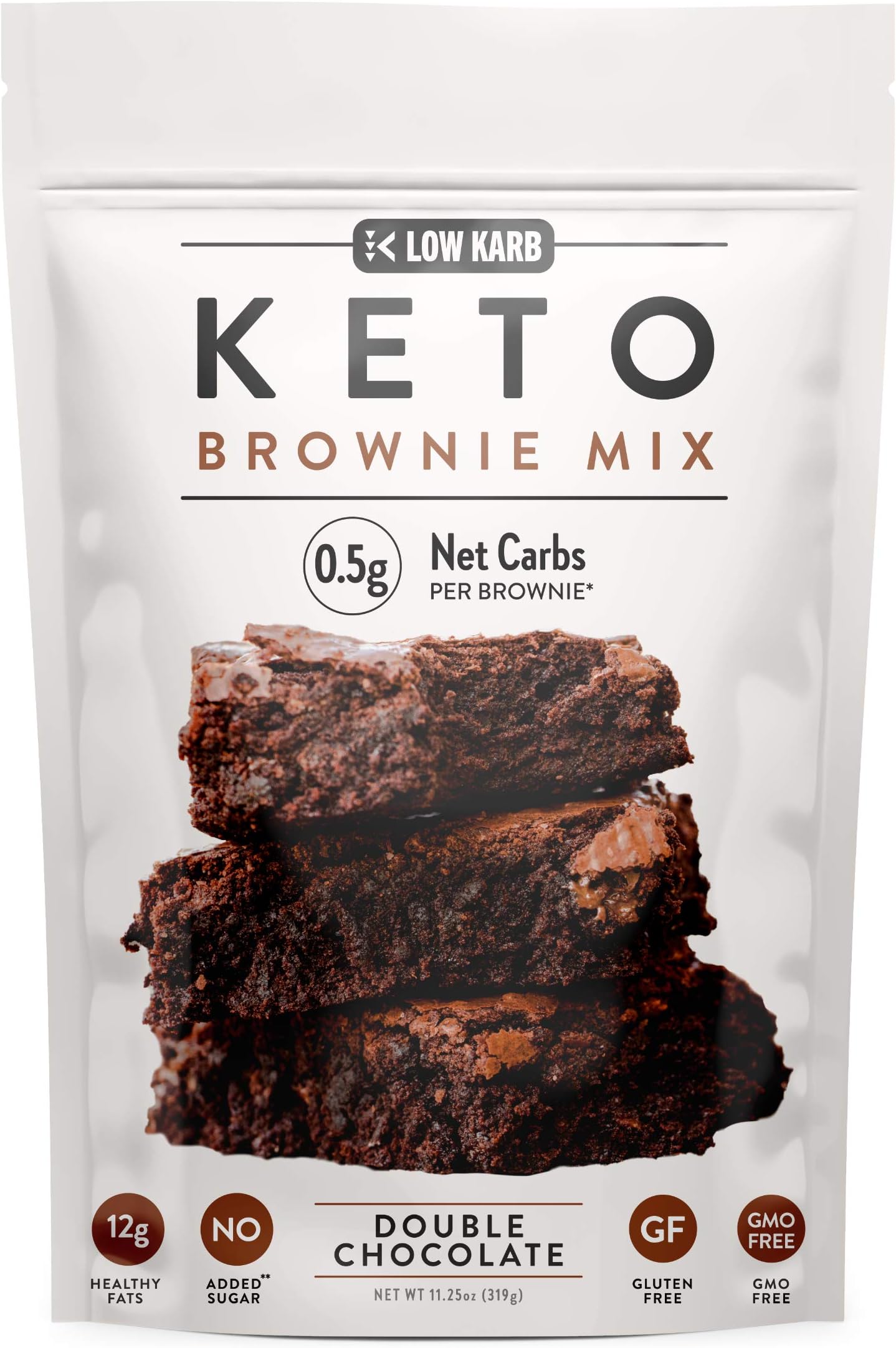 Low Karb - Keto Double Chocolate Fudge Brownie Baking Mix - Only 0.5 Net Carbs Per Brownie - Perfect Keto Low Carb Snack Food & Dessert - No Added Sugar, Gluten Free, GMO Free (Makes 12 Brownies)