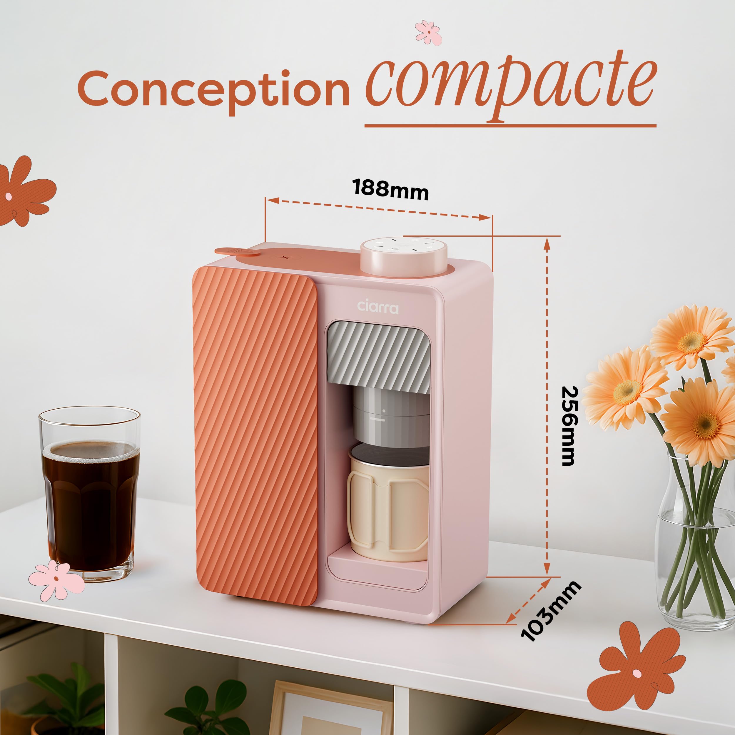 CIARRA Bloom Box Cafetière Portable - Machine à Espresso Nomade 15 Bars, Chauffage & Nettoyage Automatiques, Double Alimentation (Batterie & Secteur), Réservoir 180 ml - CBPCM551-P