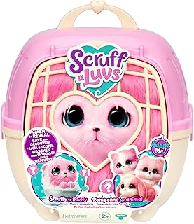 Scruffs de Compagnie ScruffaLuvs Rose – Peluche mystère, 19 cm – Lave et découvre Un Chiot, Un Lapin ou Un Chaton – avec Caisse de Transport Deluxe de 22 cm