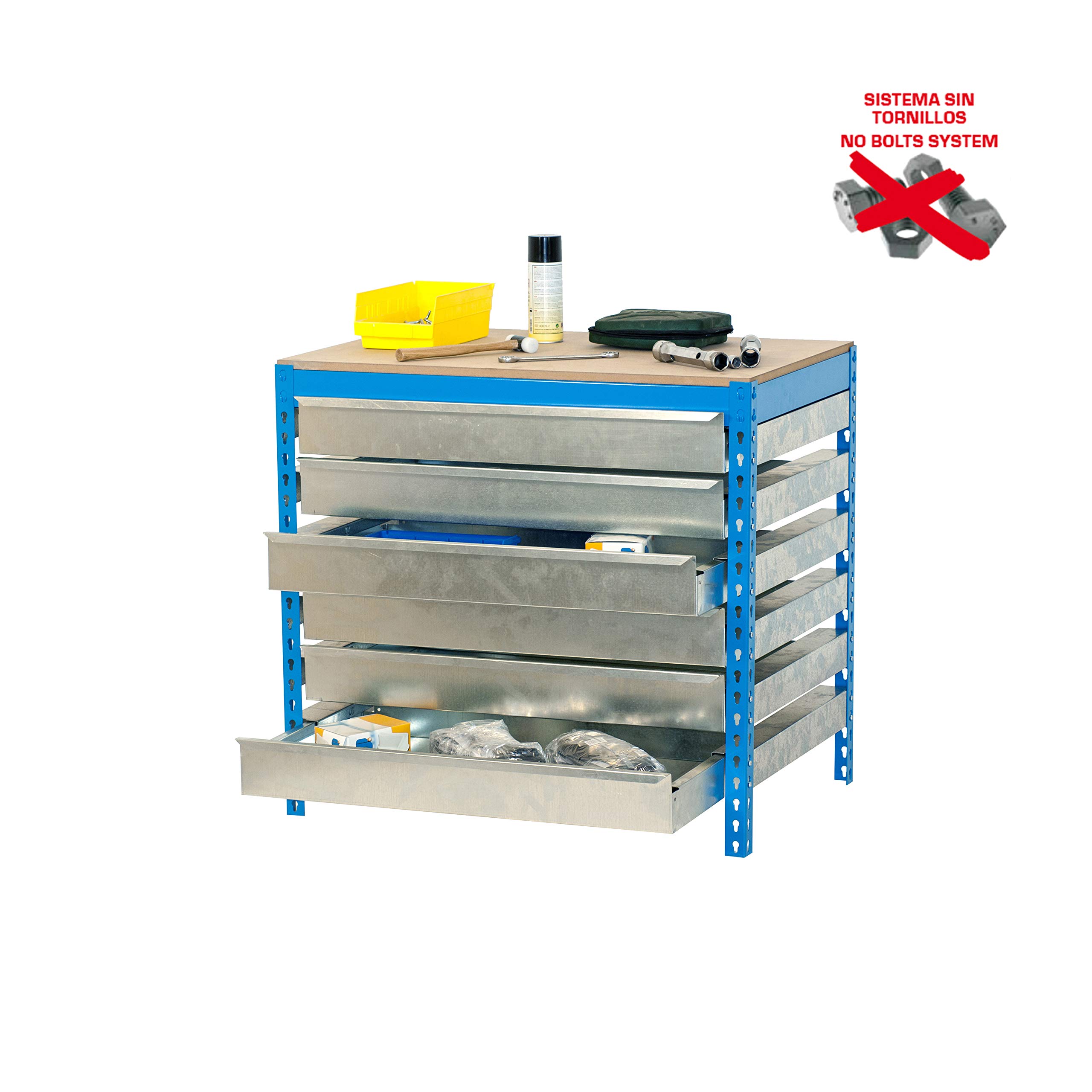 Simon Rack Banco de Trabajo Taller con 6 cajones 910x610 mm - BT5 | Tablero madera 16 mm, Capacidad Carga 600 kg, Azul , Pintura anticorrosión, Montaje sistema clic