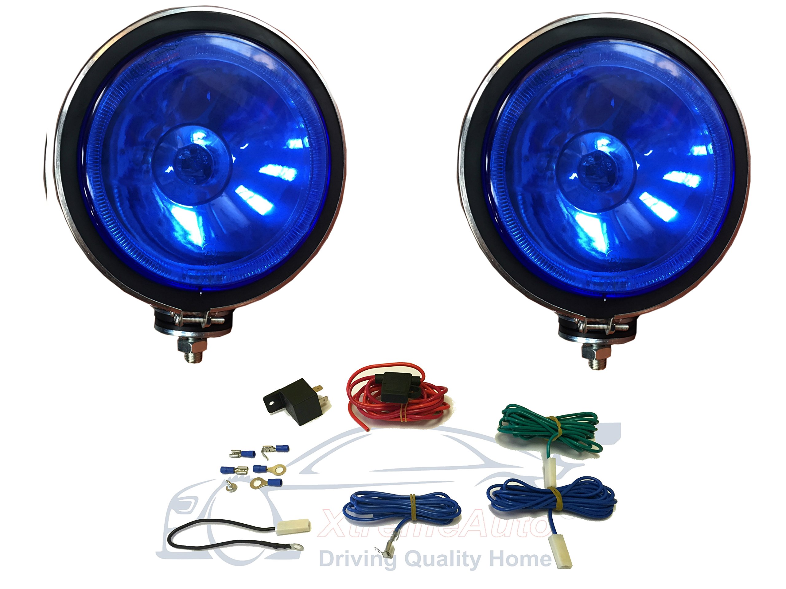 XtremeAuto® 2 X 6" BLUE, Chrome/Silver, Twin Spot Lamp for Car, Pickup, Van, Boat (12 volt - WITH WIRING KIT)