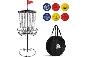 Portable Disc Golf Set with Heavy-Duty 24-Chain Basket and 6 Discs