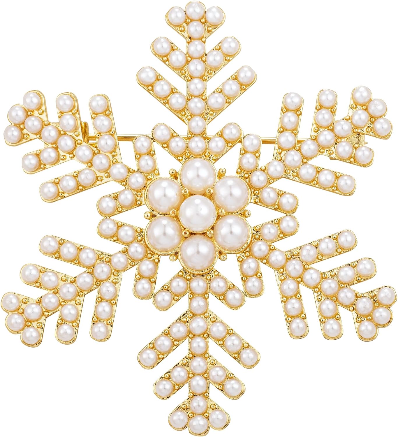 SELOVO Women's Simulated Pearl Cute Snowflake Brooch Pin Silver Tone