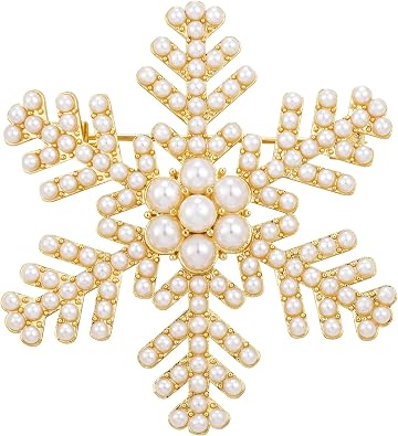 SELOVO Womens Simulated Pearl Cute Snowflake Brooch Pin Silver Tone