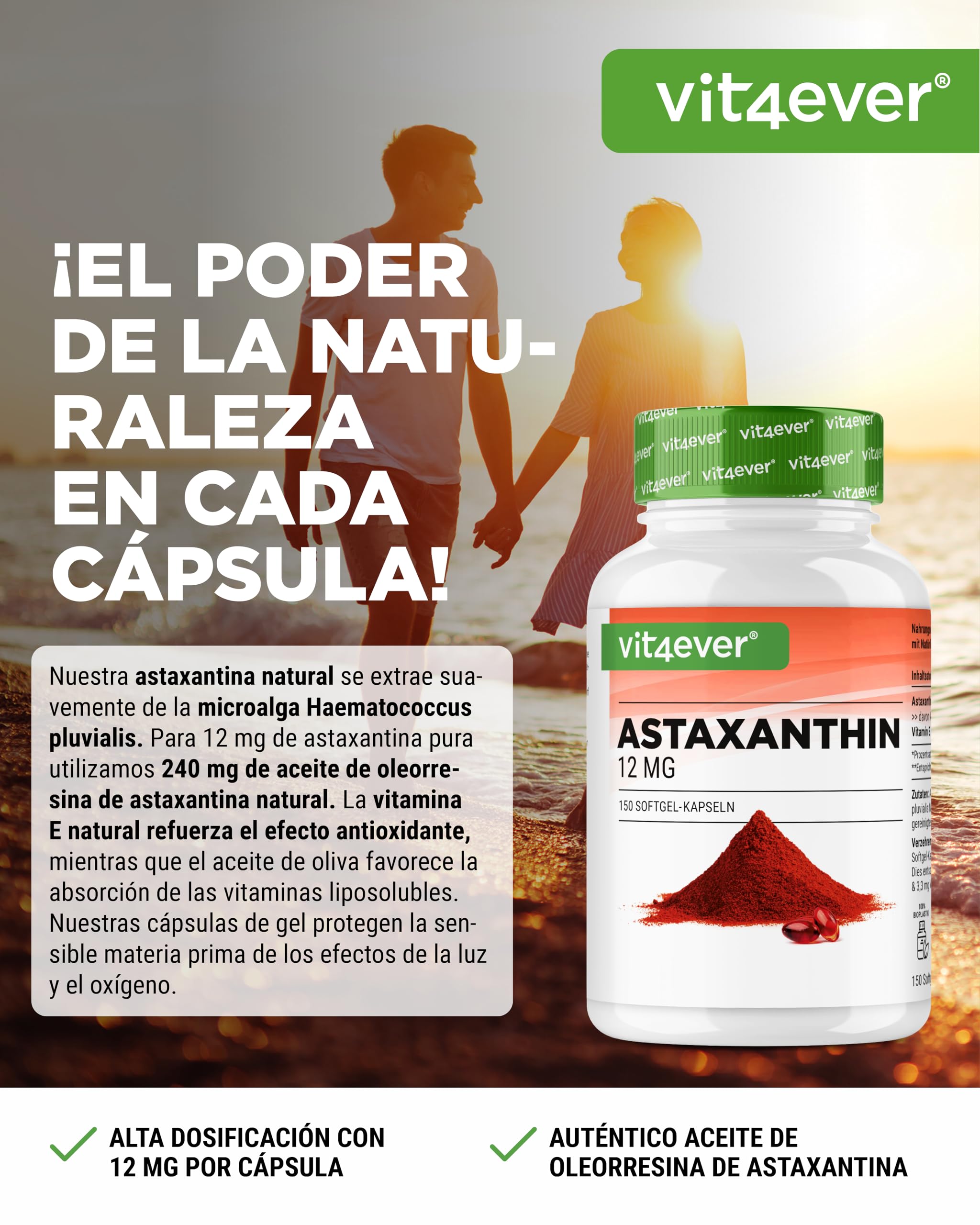 vit4ever Astaxantina 12 mg - 150 Cápsulas Blandas - Para 10 Meses