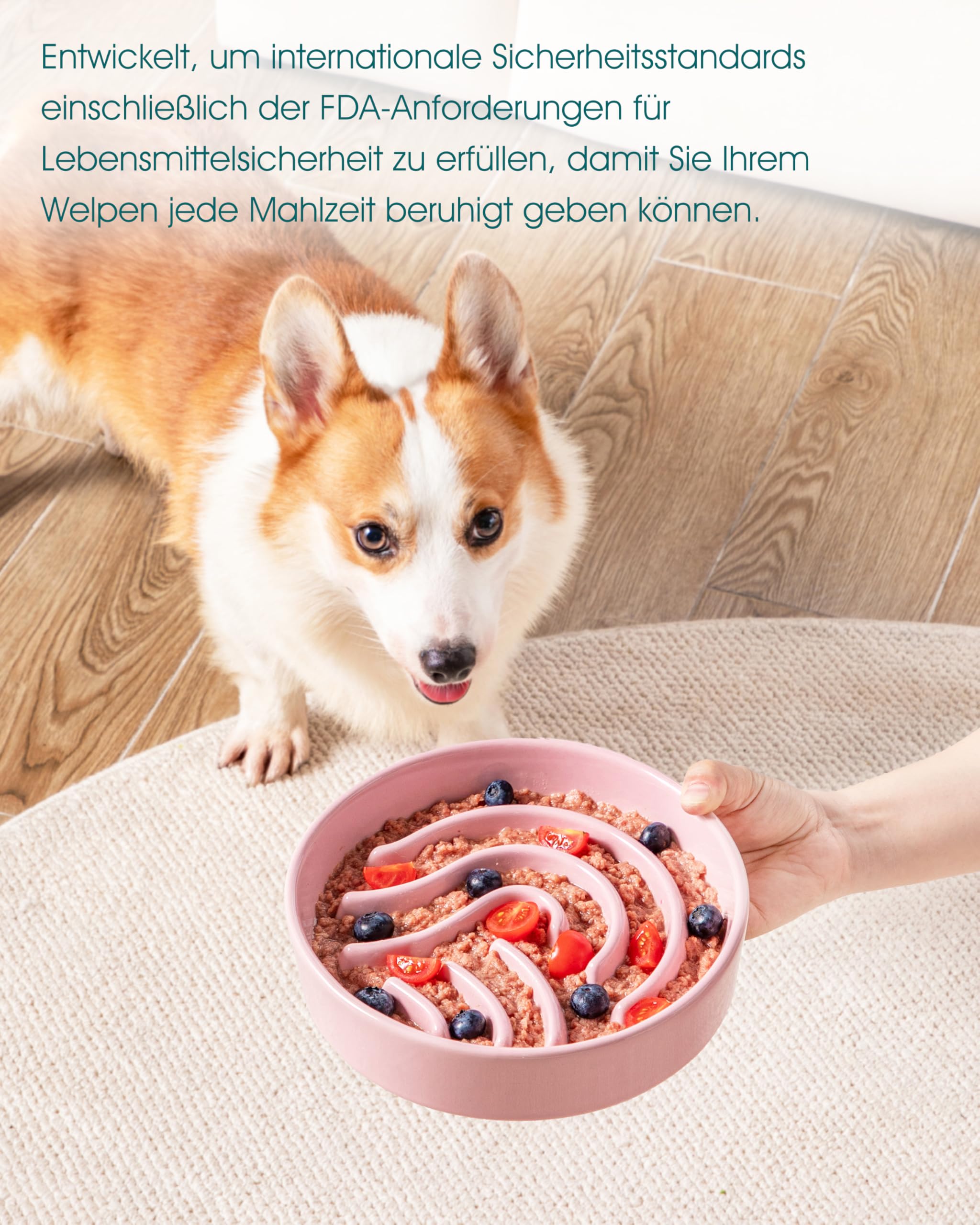 vancasso Hundenapf, 960ml Hundenapf aus Keramik, Anti Schling Napf Hund für Kleine und Mittelgroße Hunde, Futternapf Hund Rutschfestem Design, Rosa