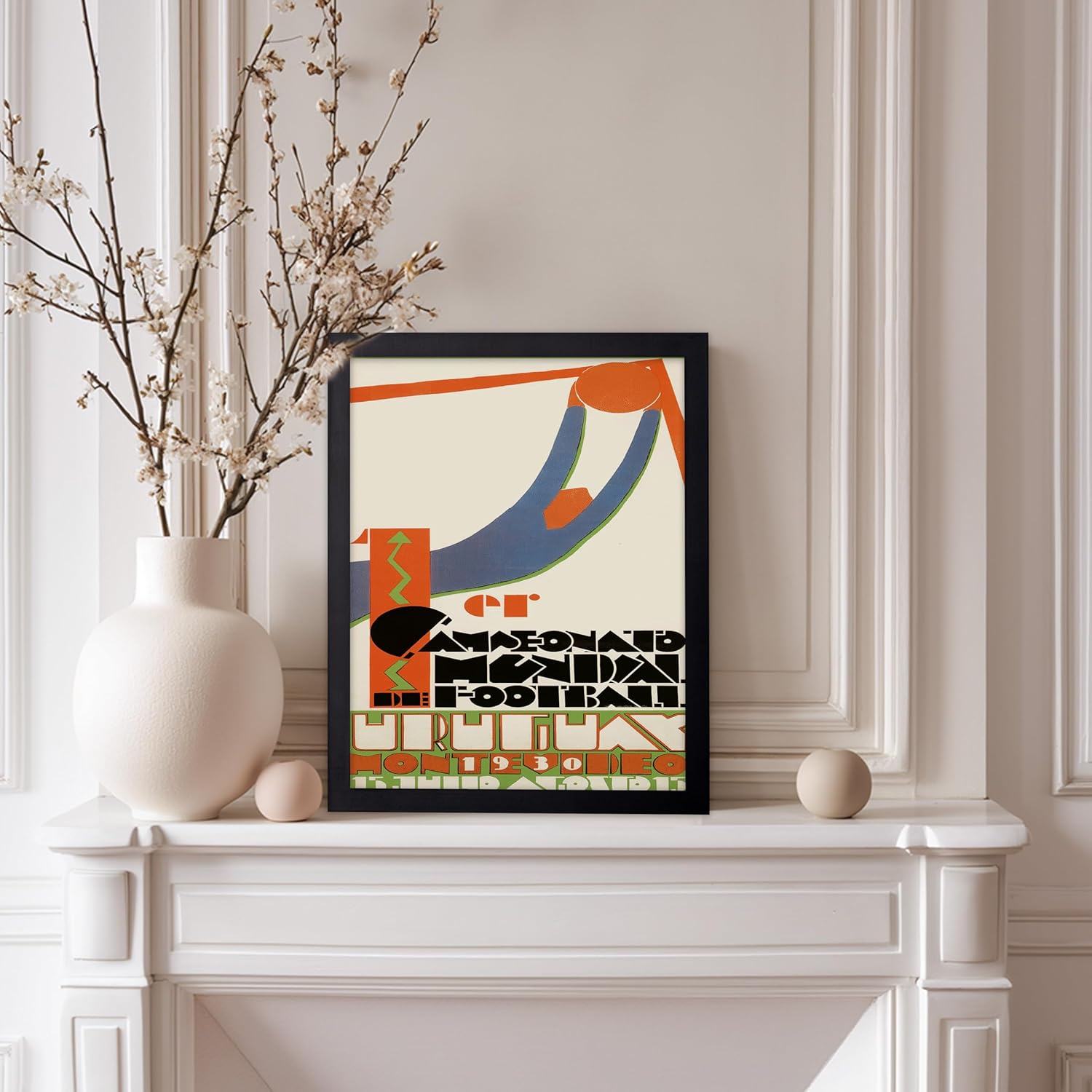 Poster Master Vintage Illustration Poster - Retro Sports Print - World Cup 1930, Uruguay, Football, Soccer, Fan - Gift for Athlete, Friend - Wall Decor for Home, Dorm, 11x14 Black Framed