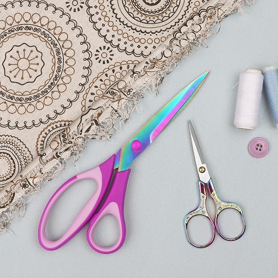 Fabric Scissors, Dressmaking with Titanium Plated Stainless Steel, Tailor Scissors for Cutting Fabrics and Leather, Set of 2