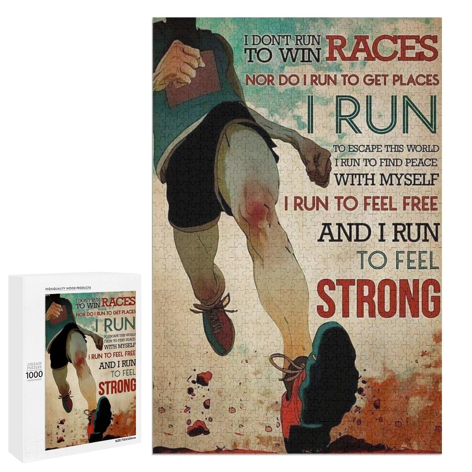Running I Don't Run to Win Races I Run to Feel Strong Funny Runner Sports Poster Puzzle 1000 Pieces Jigsaw Puzzle - Funny Challenging Puzzle Perfect for Game Nights