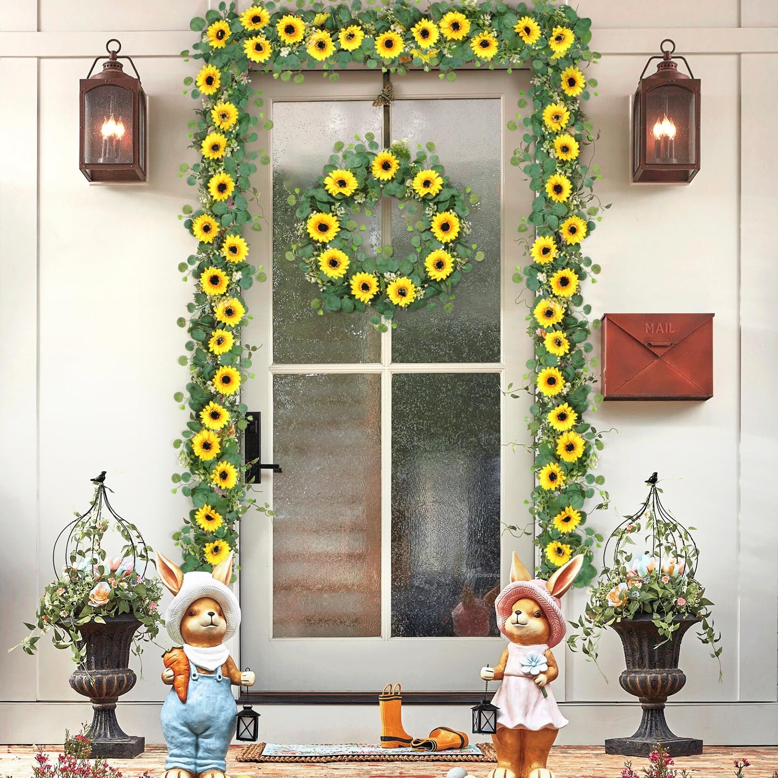 Künstliche Sonnenblumen-Girlande, 4 Packungen 1,8 m, Seiden-Sonnenblumen, Reben, hängende Blumen, Girlande mit grünen Blättern für Party, Babyparty, Geburtstag, Hochzeit, Raumdekoration (4
