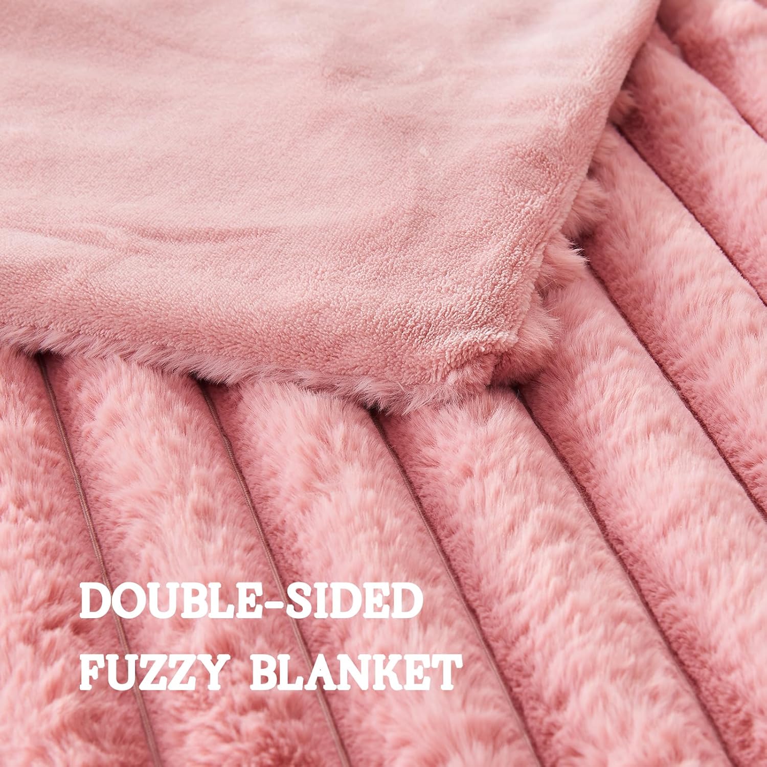 Lotus Karen Faux Fur Twin Blanket for Couch, Cozy Soft Fluffy Fuzzy Pink Blanket, Striped Warm Thick Furry Plush Shaggy Small Blankets for Women, 60x80 Inches - Image 6