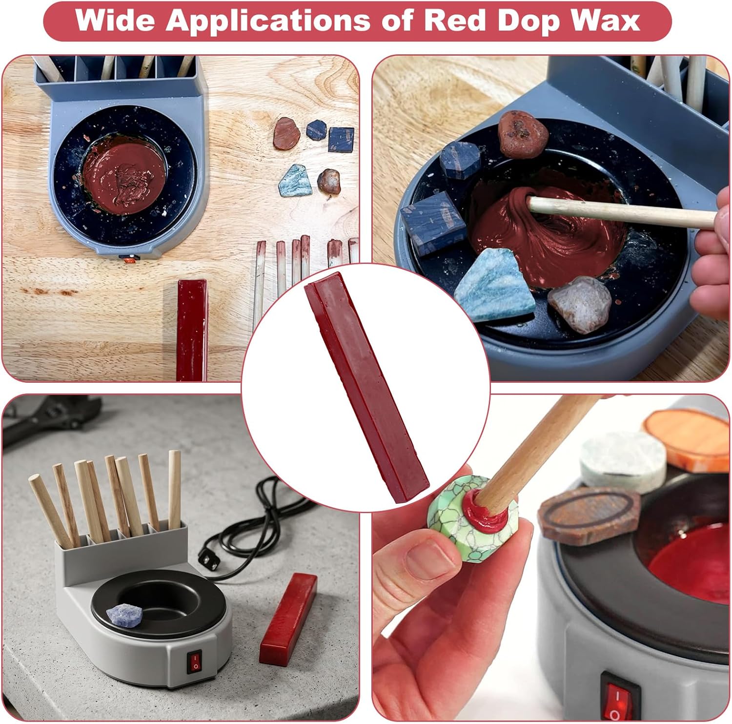 showingo Sticks of Red DOP Wax Kit for Lapidary Forming Cutting and Polishing Cabochon Wax 4
