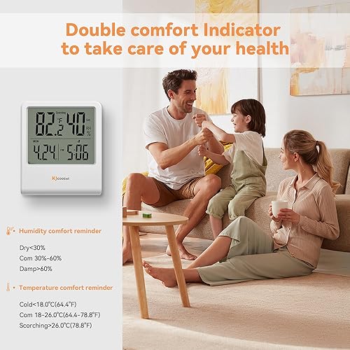 Miniatura 6 de Termómetro de interior, termómetro de habitación e higrómetro con reloj, medidor de temperatura y humedad con reloj, indicador de confort doble,