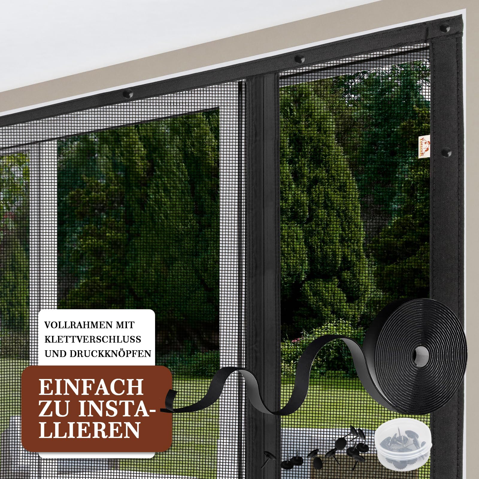 Yotache Fliegengitter Tür Magnet 188x206cm Fliegengitter Doppeltür Ohne Bohren, Insektenschutz für Schiebetür Balkontür, Reißfest, Fokussierte Magnete für Schnelleren Verschluss, Schwarz-Türrahmenmaße