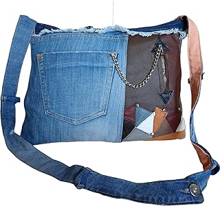 Borsa a mano in stile boho Denim Upcycling da donna, pezzo unico, riciclato, pezzo unico, a tracolla, borsa cucita a mano Bohemian JK13