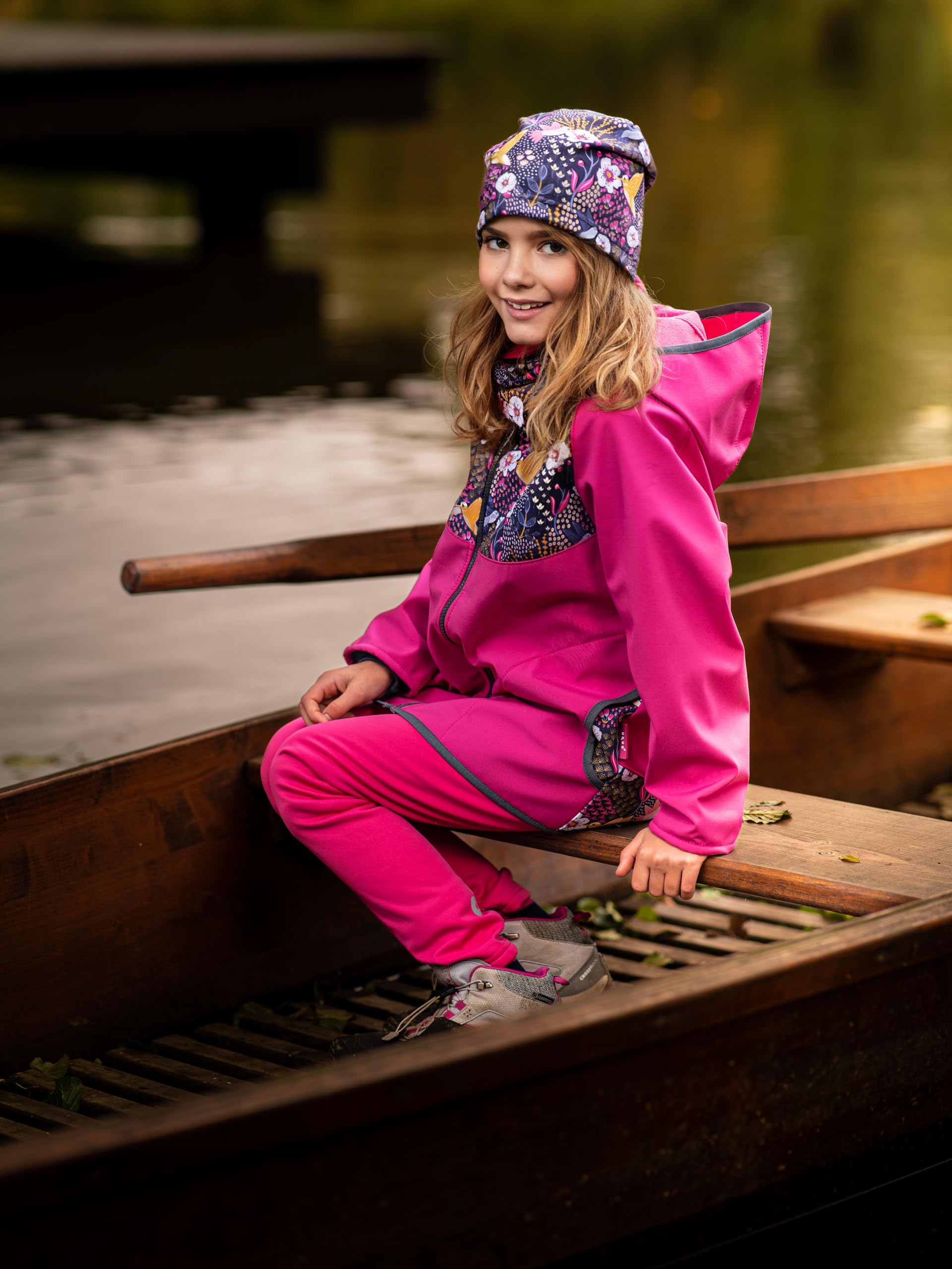 Dziecięca kurtka softshell z polaru, fuksja, koliber