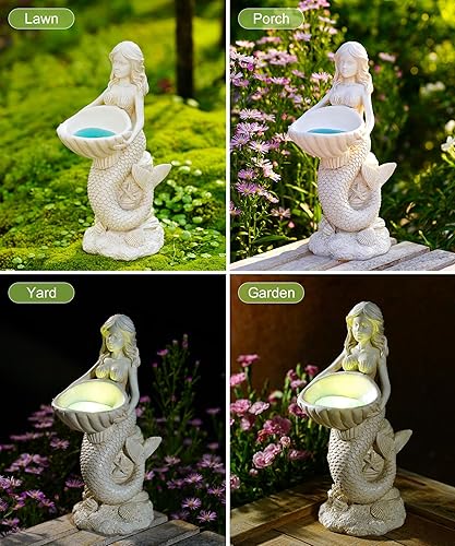 Miniatura 6 de Nacome Decoración de jardín de sirenas solares estatuas al aire libre, adornos para decoración exterior, patio, césped, porche, patio, balcón,