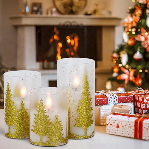 Miniatura 4 de DRomance Velas de cristal sin llama de árbol de Navidad con temporizador remoto, funciona con pilas, cera real, mecha 3D, velas LED parpadeantes,