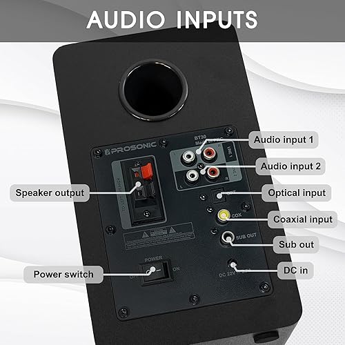 Miniatura 6 de Prosonic BT30 (versión 2023) Altavoces Bluetooth activos, monitor de estudio, cine en casa, tocadiscos con entrada óptica, entrada coaxial, 2