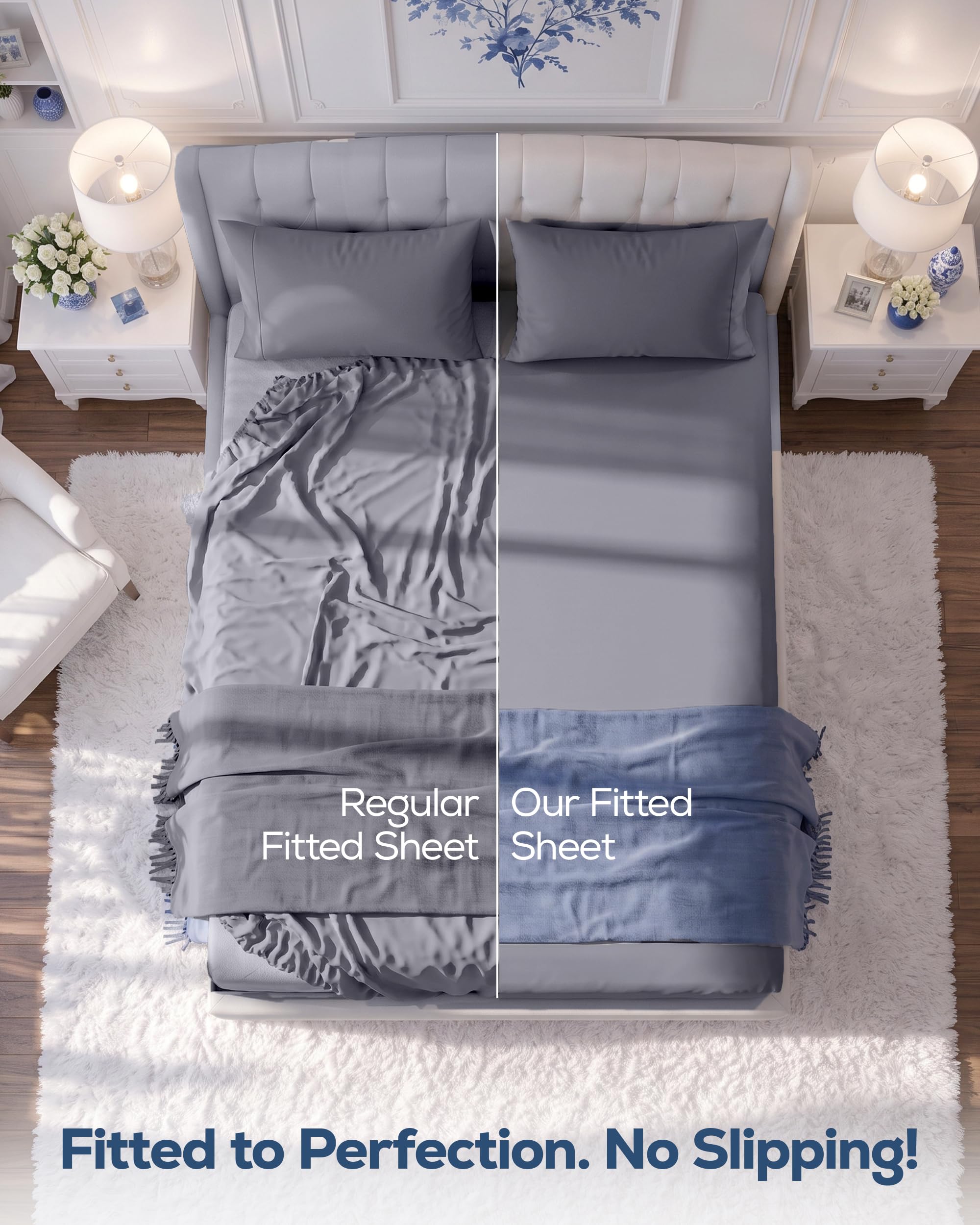 Queen Fitted Sheet, Grey, 15 Inch Deep Pocket D2605
