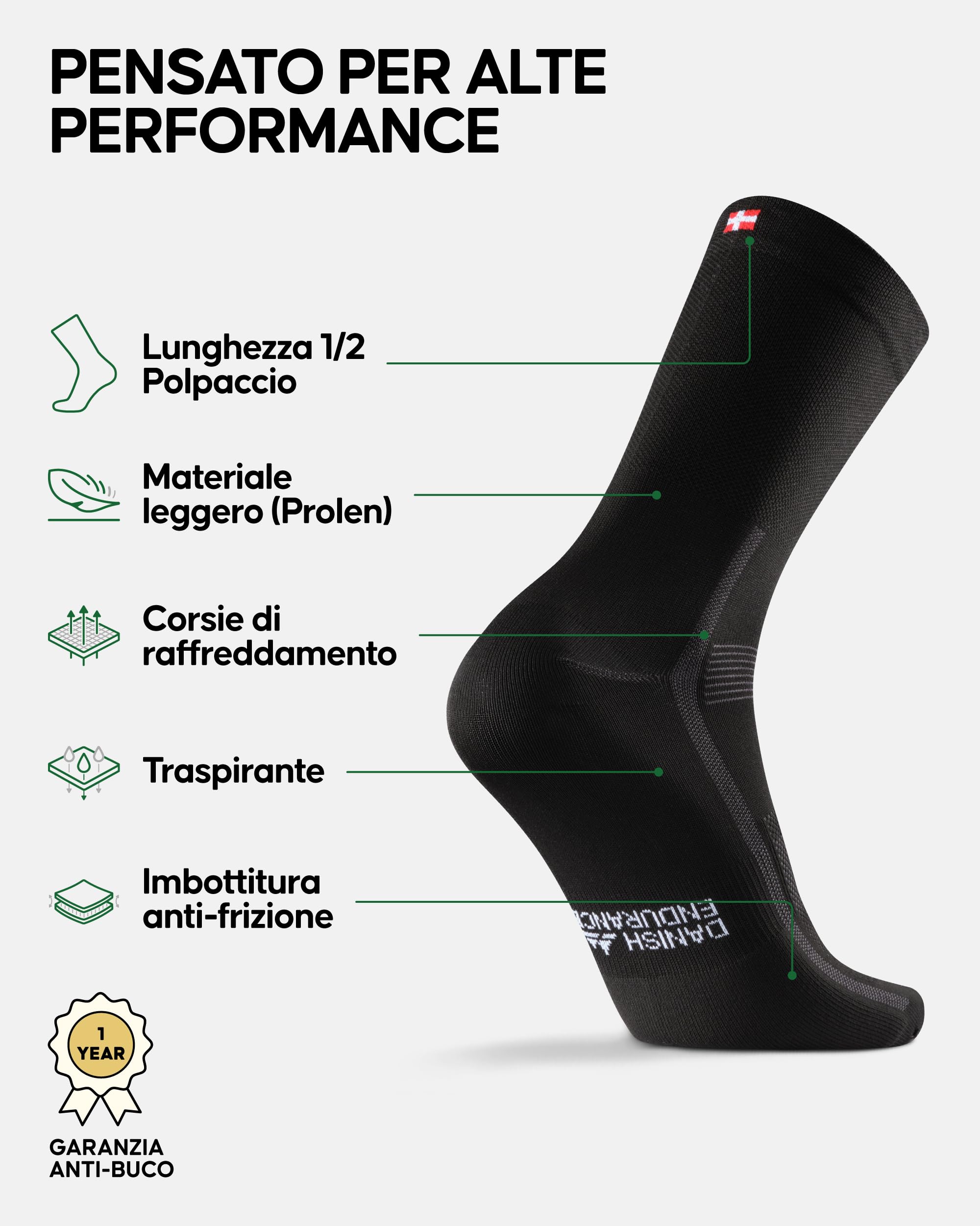 DANISH ENDURANCE Calzini da Ciclismo Uomo, Traspiranti e Imbottite, Calze ciclismo per Bici, MTB e Spinning, per Uomo e Donna, 3 o 5 Paia