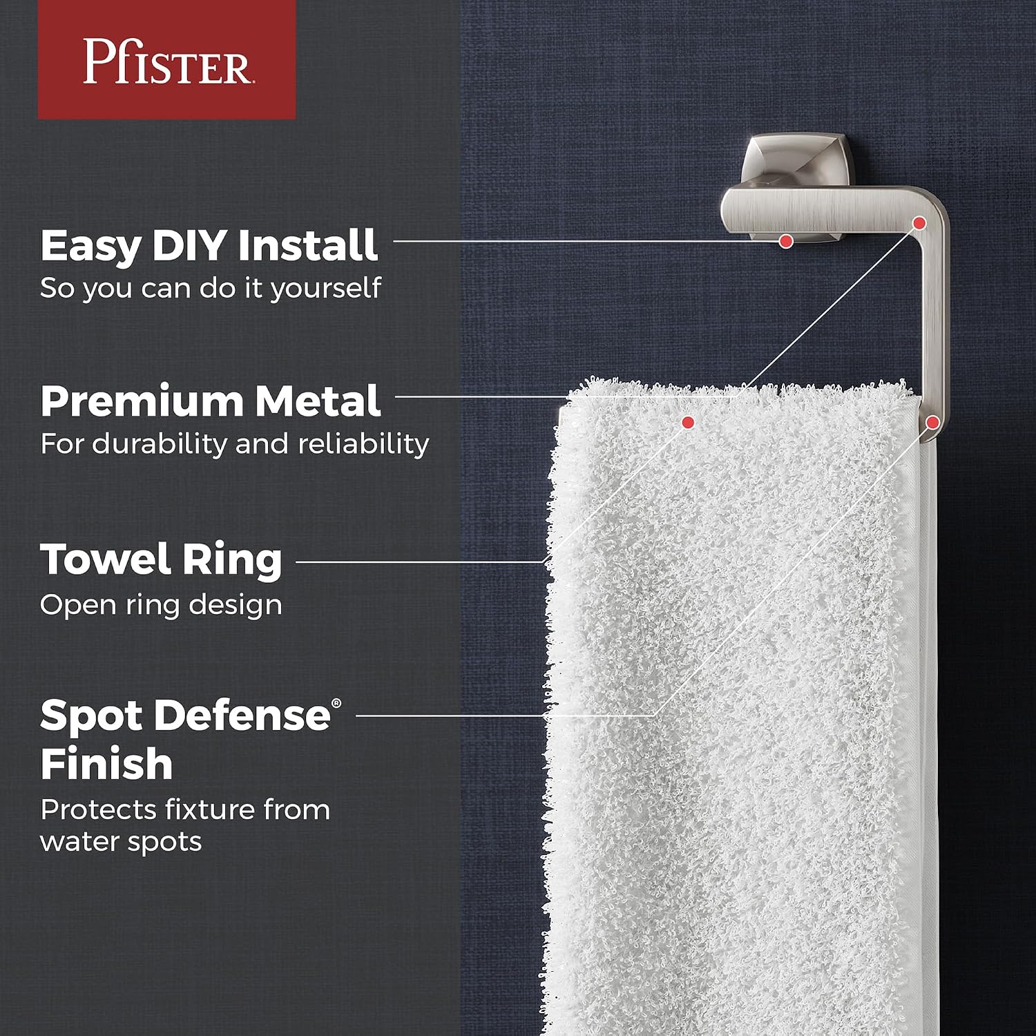 Pfister Vaneri Brushed Nickel Hand Towel Ring for Bathroom Wall BRBVRI0GS image 2