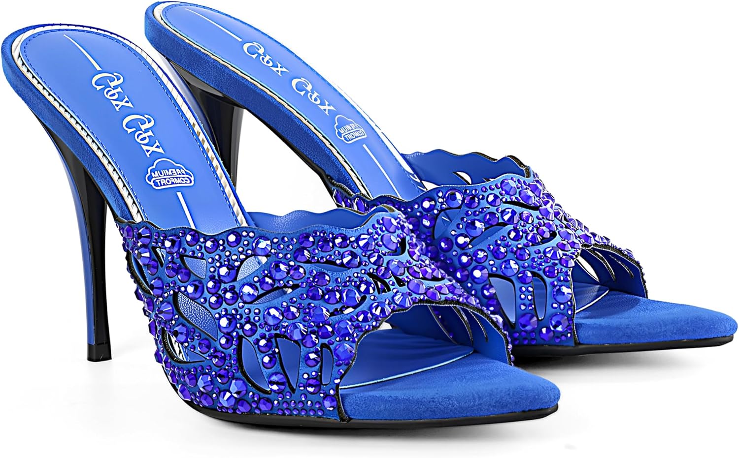 Women Stiletto Mules High Heel Rhinestone Cutout Heeled Sandals Open Pointed Toe Sandals Mules Slip On Party Wedding Shoes - Image 5