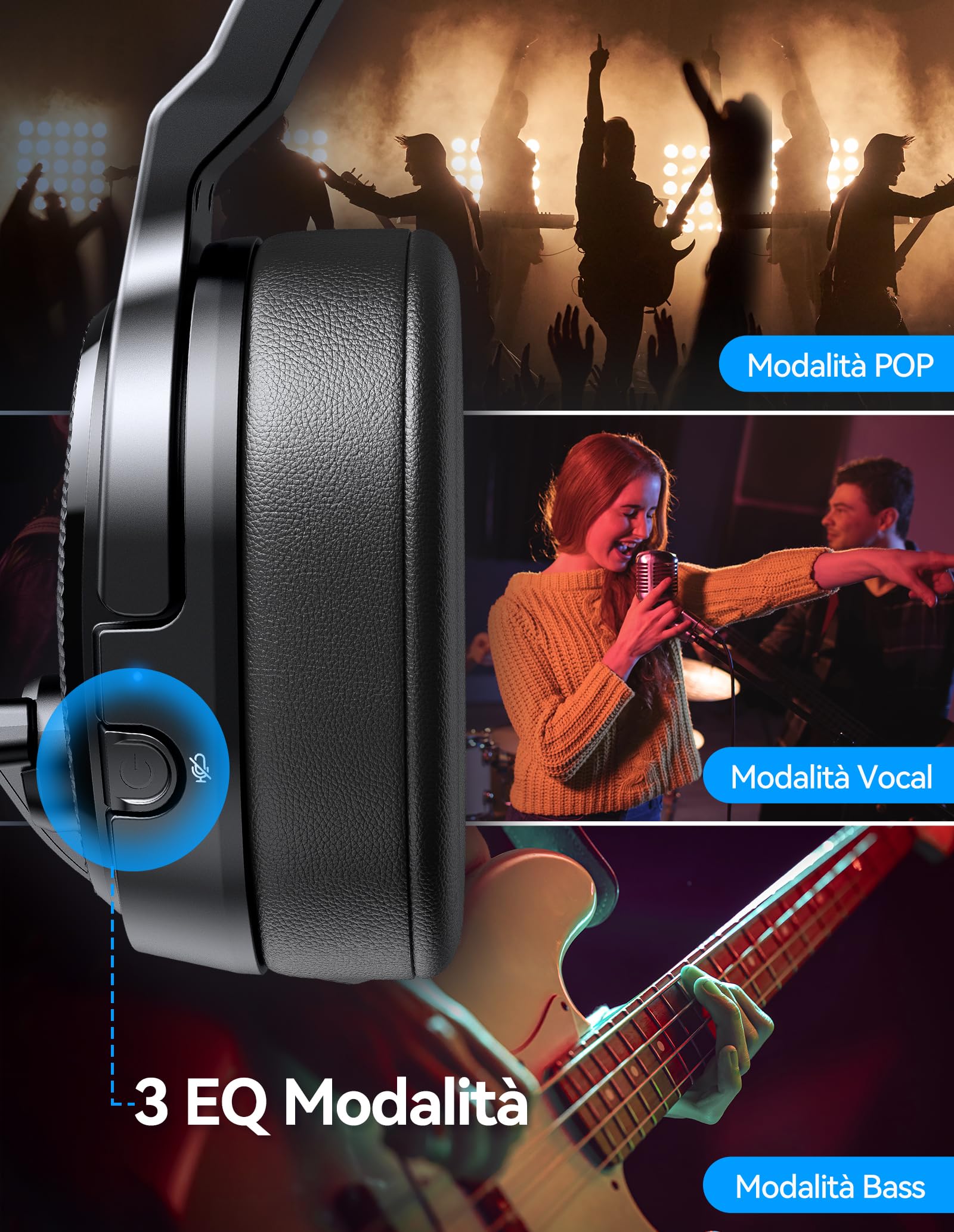 TECKNET Cuffie Bluetooth con microfono, USB dongle cancellazione del rumore singolo e doppio auricolare senza fili con 3 modalità di musica EQ, cuffie PC per call center, ufficio, camion