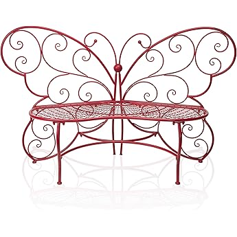 Alpine Corporation 62"L Indoor/Outdoor 2 Person Metal Butterfly Shaped Garden Bench, White