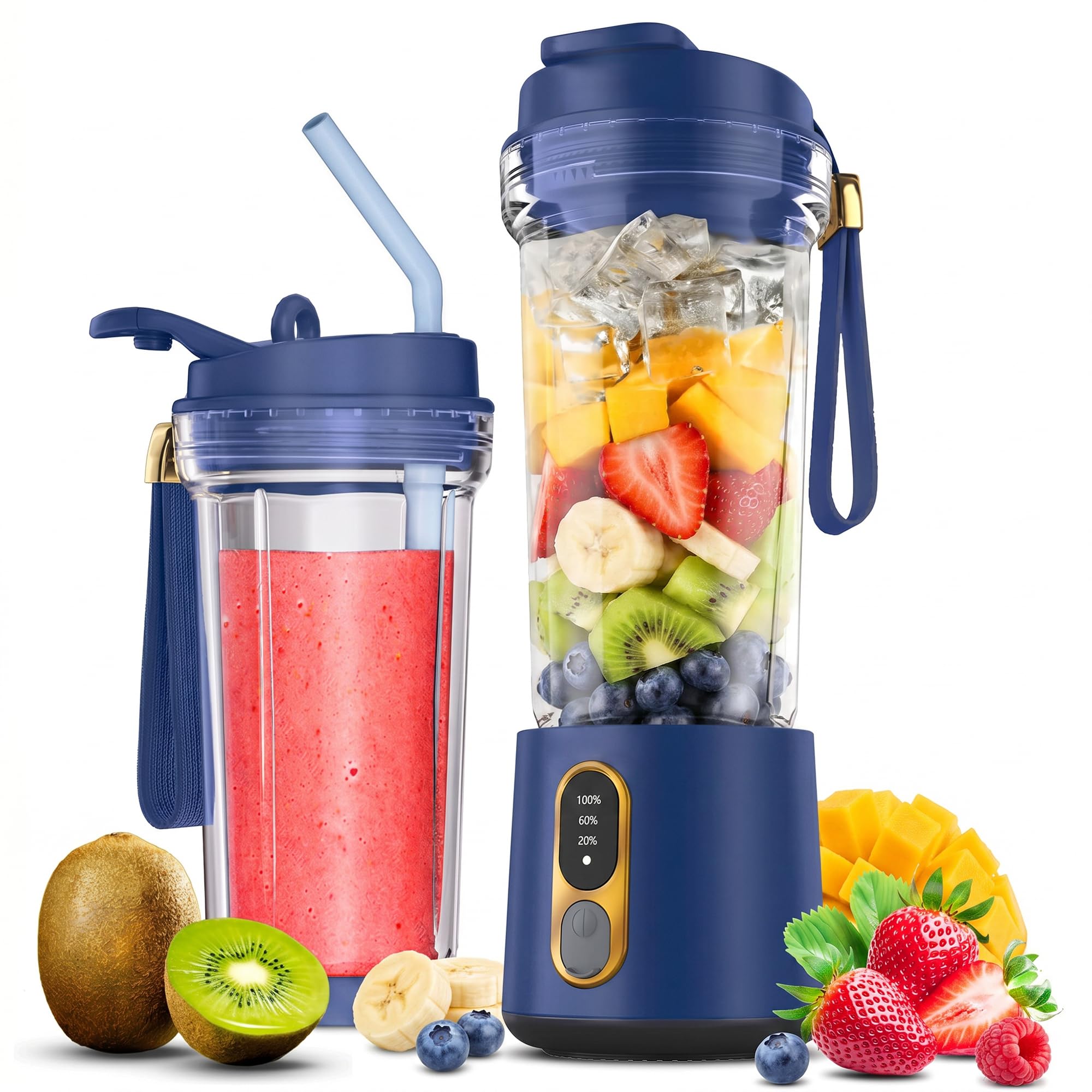 HOMEBASIC Portable Blender for Smoothies & Juices| BPA-Free Jar with Lid 450ml/ 126W Motor/ 4000mAh Rechargeable Battery| Sharp SS Blades, Juicer Mixer Grinder for Gym Office Home Outdoor Travel(R100)-image-38