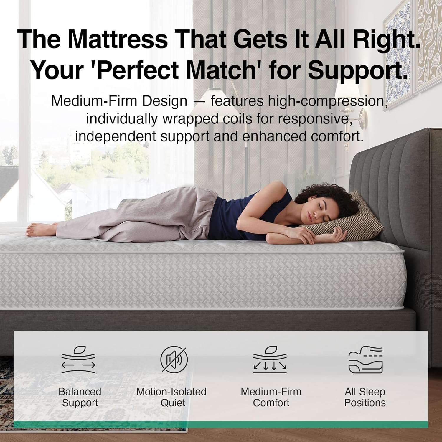 Novilla 4FT6 Double Mattress, Hybrid Pocket Sprung Mattress in a Box, 20cm Deep, Medium Firm, Breathable Cover, Ideal for Guest Beds & Kids’ Rooms, Oeko-Tex Certified Fabric, 135x190x20cm image 4