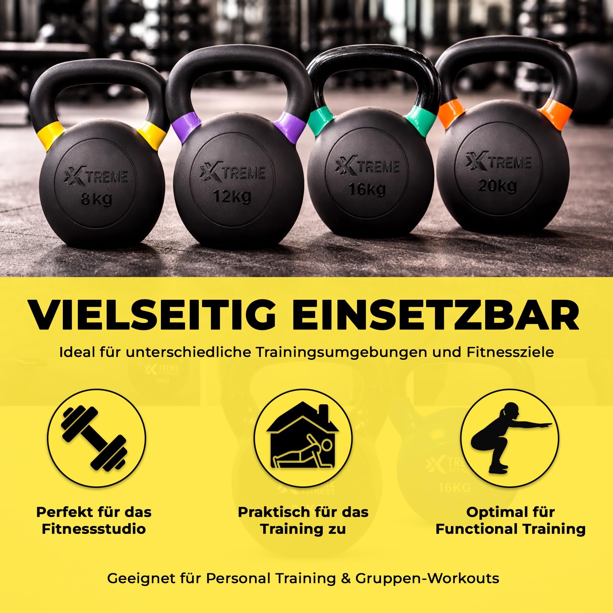 Premium-Kugelhantel 4-24 kg massivem Gusseisen | Kettlebell mit ergonomischem Griff, robuste Kettlebell für das Krafttraining, ideal für CrossFit, HIIT und das Heimtraining