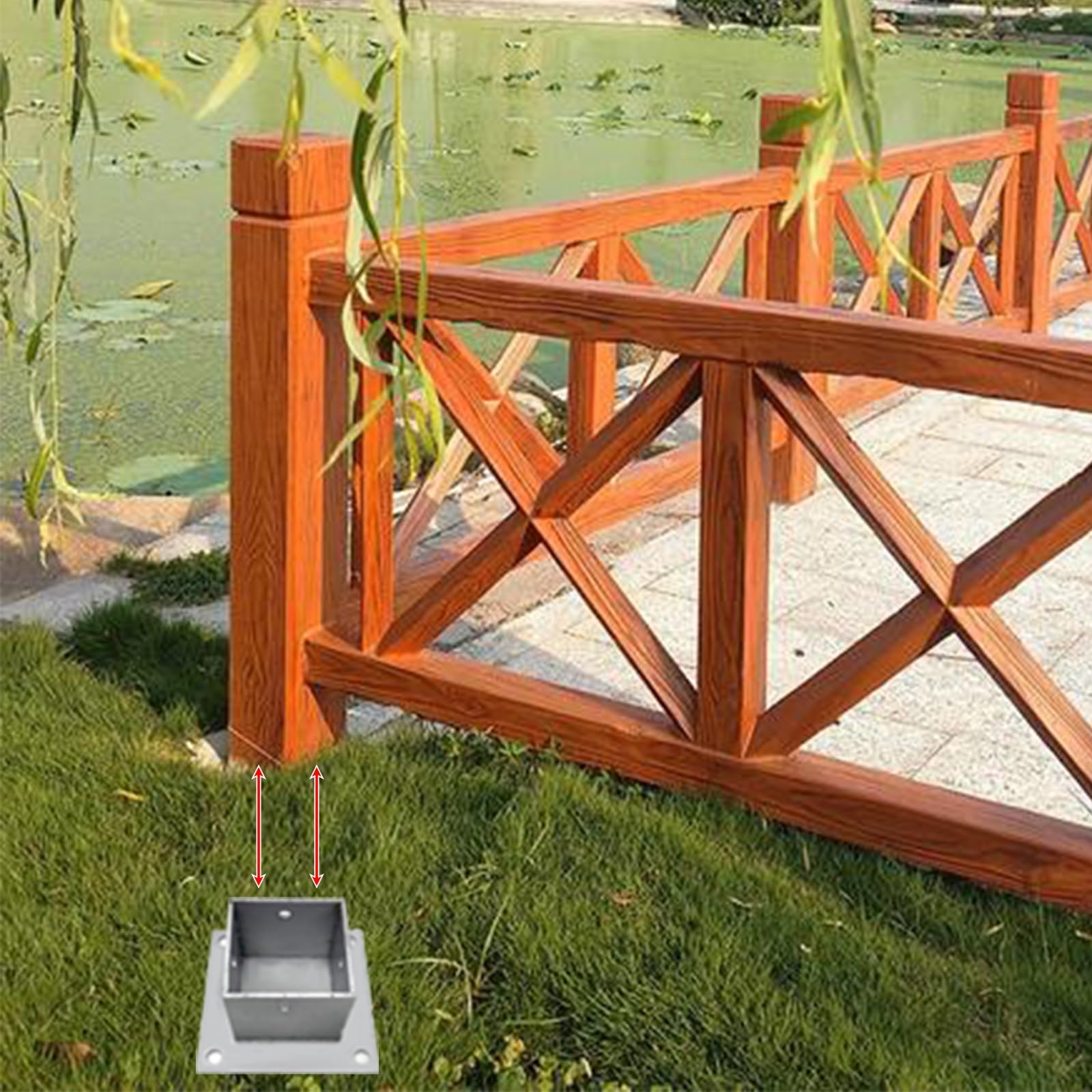 Protector de poste de hierro galvanizado resistente para barandilla de Pera & Deck/Porch, base de hormigón para una mayor estabilidad y durabilidad de la valla, ideal para uso en exteriores.