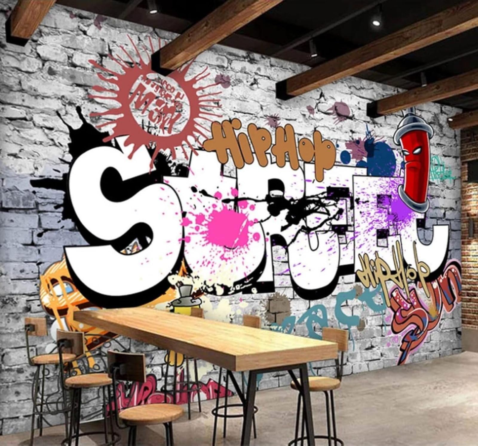 XLMING Retro Brick Wall Street Graffiti Art 3D Wallpaper Luxury Home Dining Decor Paste Sofa Living Room The Wall for Bedroom Mural-150cm×105cm