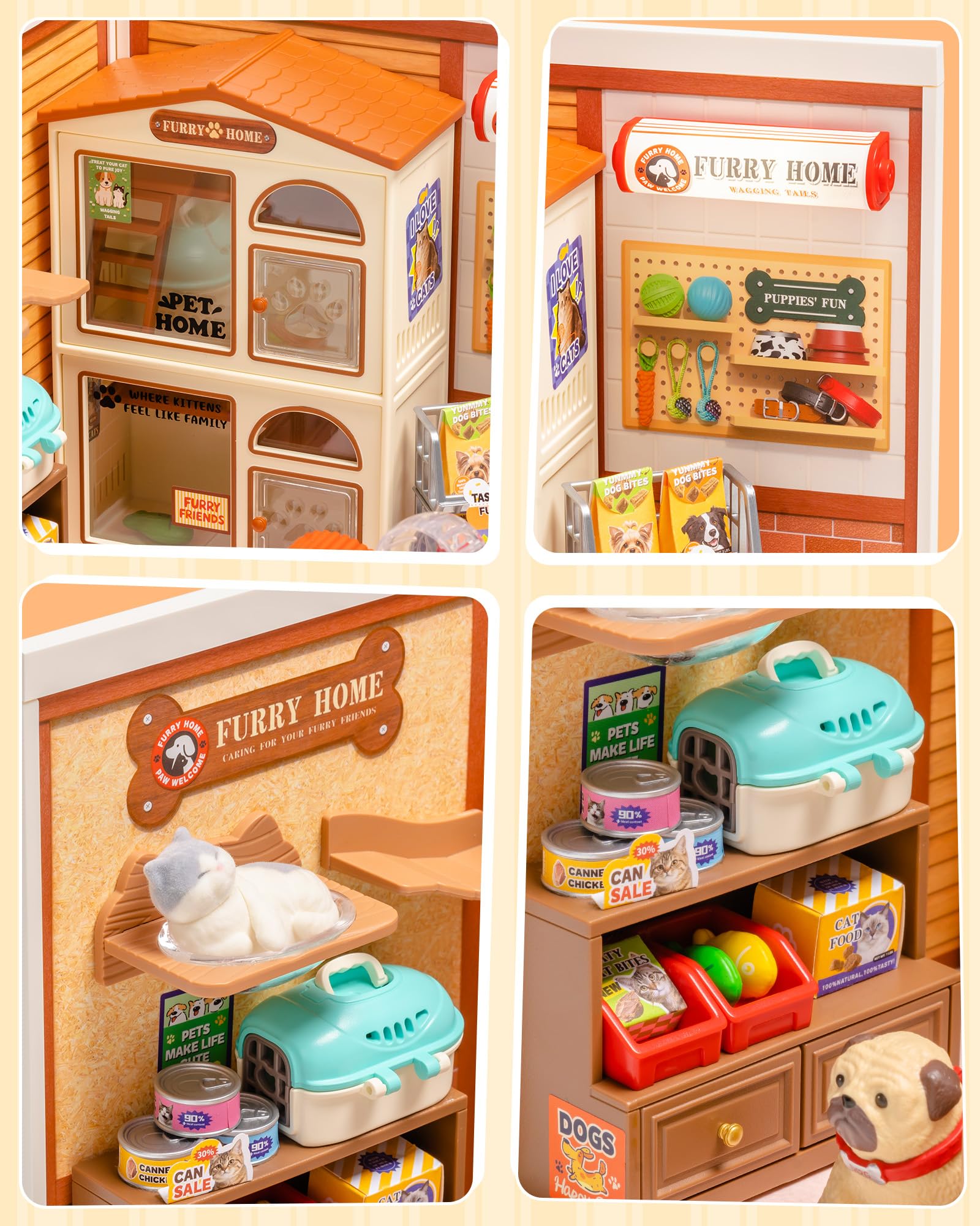 Rolife Super Creator Furry Friends' Home, Tienda de Mascotas DIY con Iluminación LED, Kit Sin Pegamento Modular, Casa de Muñecas Coleccionable, Regalo Original para Amante Animal