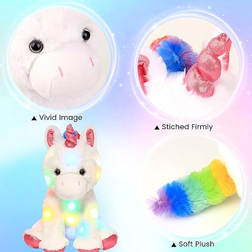 Vista 36 de Hopearl Unicornio adorable de peluche con luces LED, flexible, con luces de noche que brillan en la oscuridad, para festival, cumpleaños, niños