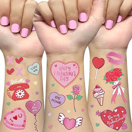 Ovasorve Tatuajes temporales para el día de San Valentín, estilo rosa intenso tatuajes de decoración del día de los galentinos Be Mine Party Favor
