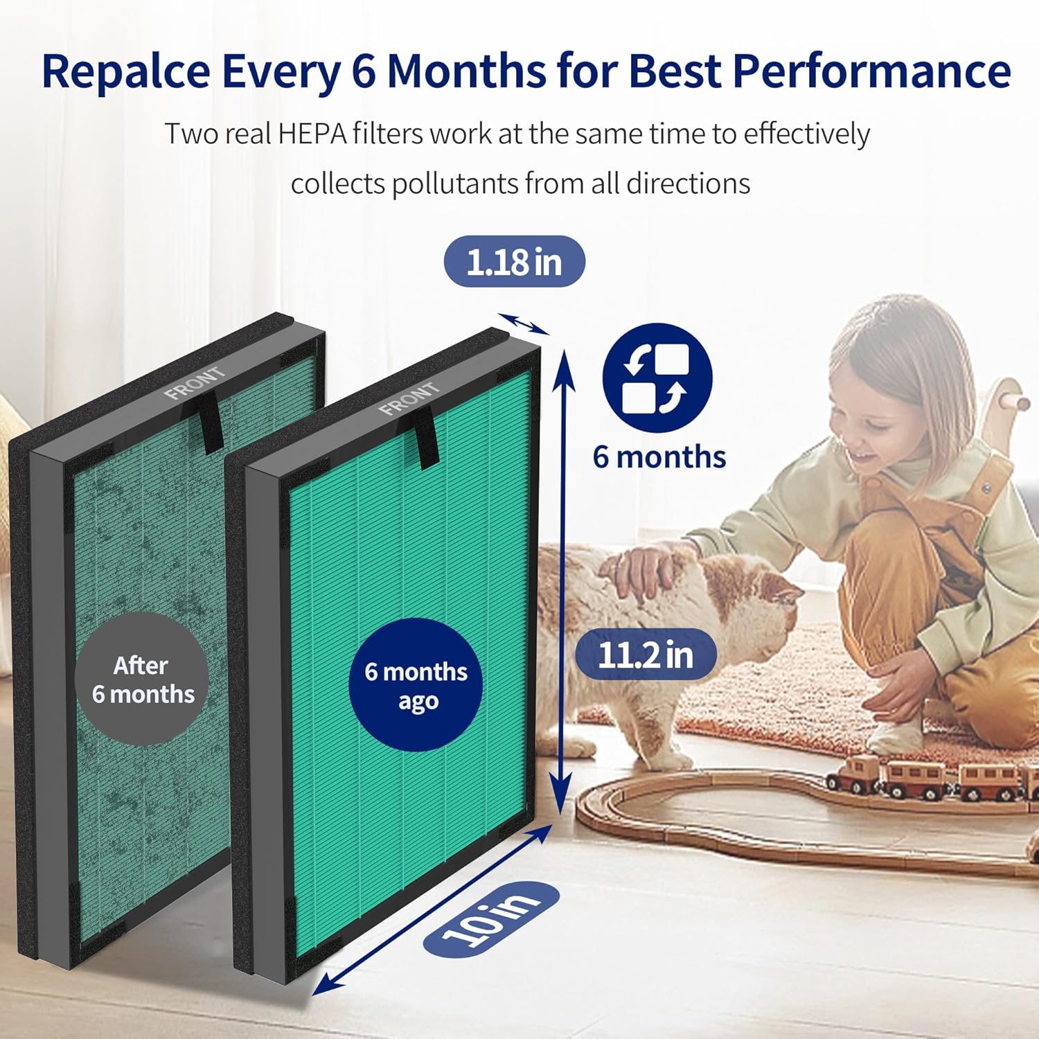 4 Pack HY4866 Filters Replacement Compatible with MORENTO WESTHEY HY4866, YIOU M1 Air Cleaner Purifier, H13 True HEPA Enhanced Pet Care Version Air Replacement Filter + 4 Pack Extra Pre-filter - Image 6