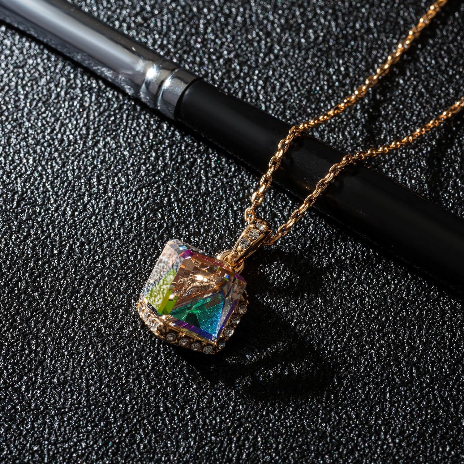 EVEVIC Color Changing Cubic Austrian Crystal Pendant Necklaces for Women 14K Gold Plated Hypoallergenic Jewelry - Image 3