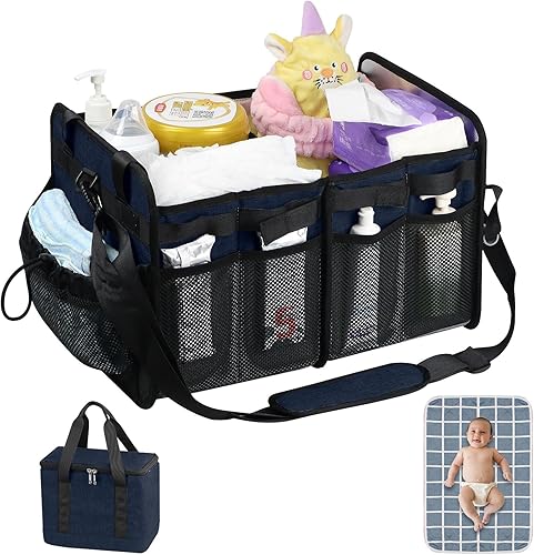 FIROK Organizador plegable para maletero, organizador de pañales para bebé, estación de cambio de pañales con bolsa refrigeradora, cesta de