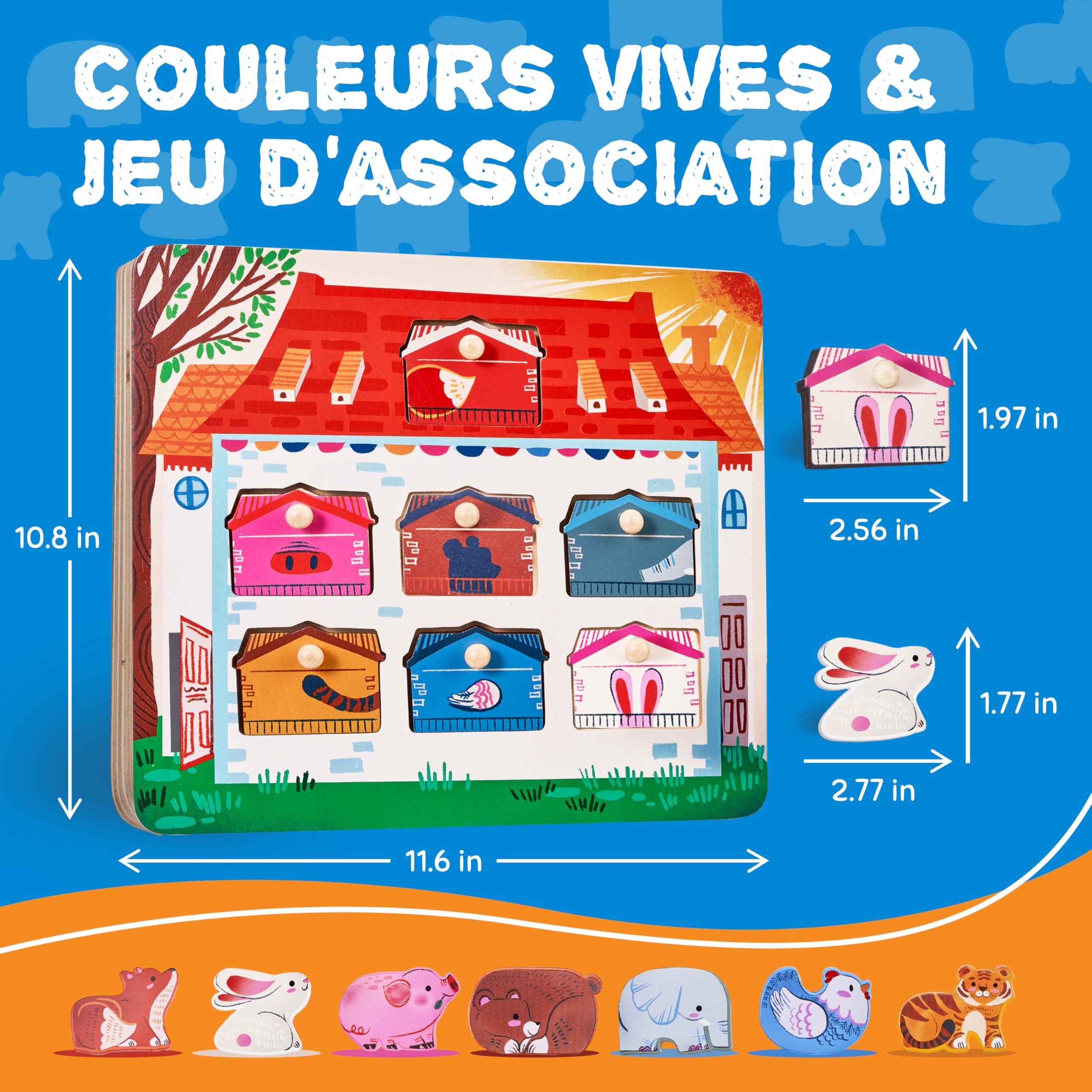 JoyCat Puzzle Bois Enfant 1 An Montessori Jouet Éducatif Animaux 7 Pièces Cadeau Anniversaire