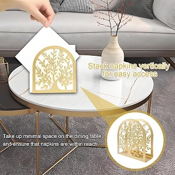 Napkin Holder for Tables, Heavy Duty Gold Napkins Holders Tree of Life Design Napkin Dispenser Metal Standing Serviette Holder for Kitchen